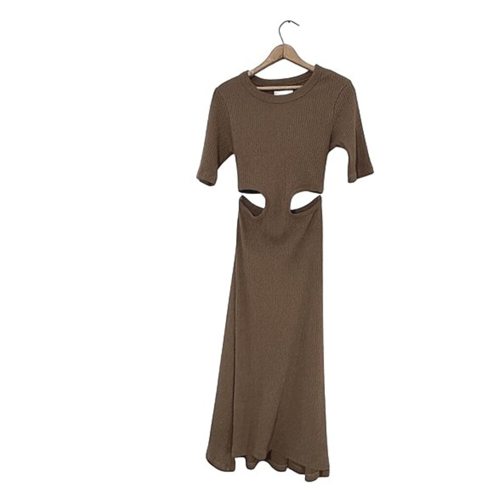 Citizens of Humanity Nicola Midi Dress Cut Out Brown Midi - Size Large‎